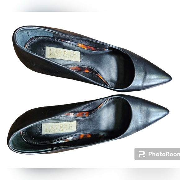 Ralph Lauren  Black Leather pumps stilleto heel vachetta 6.5B tortoise - Picture 3 of 14